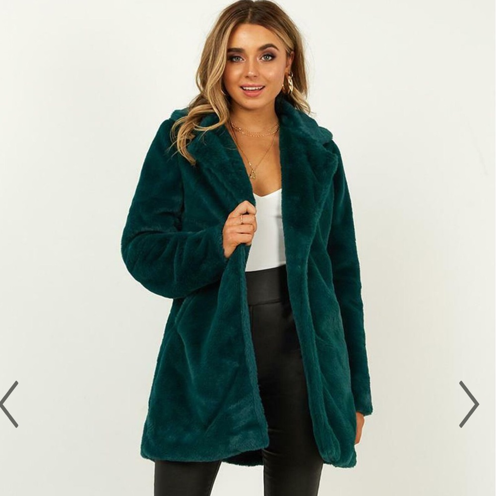 Showpo Emerald Faux Fur Coat